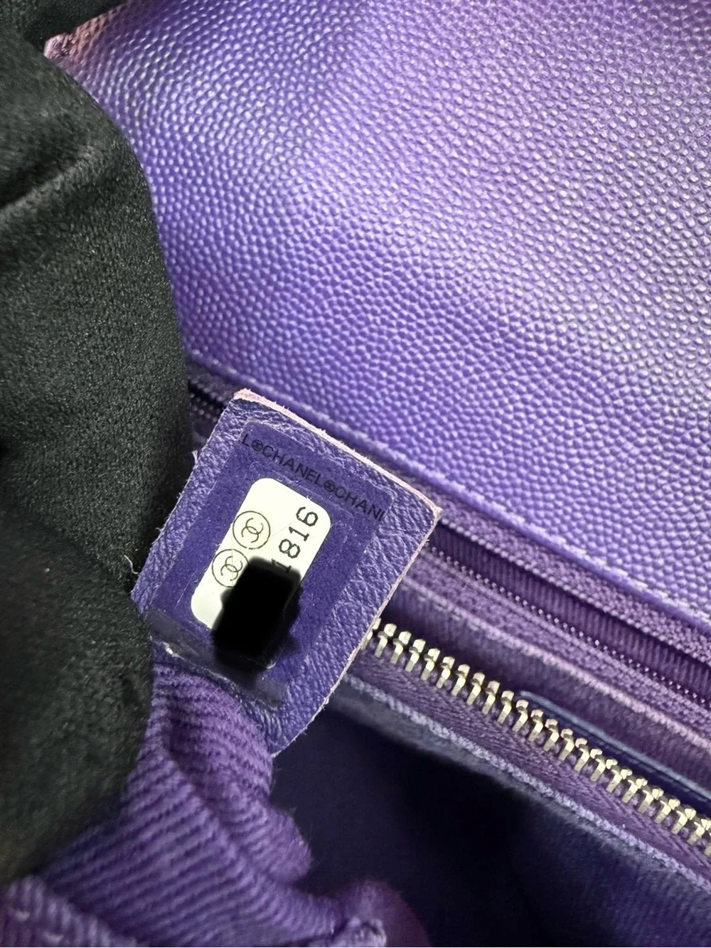 CHANEL Purple Chevron Top Handle Satchel with Silver Hardware